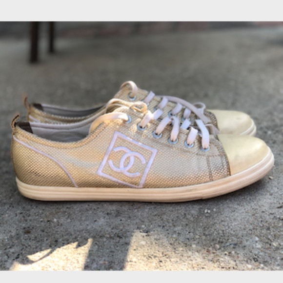 CHANEL Gold and Cream Sneakers - Picture 1 of 6